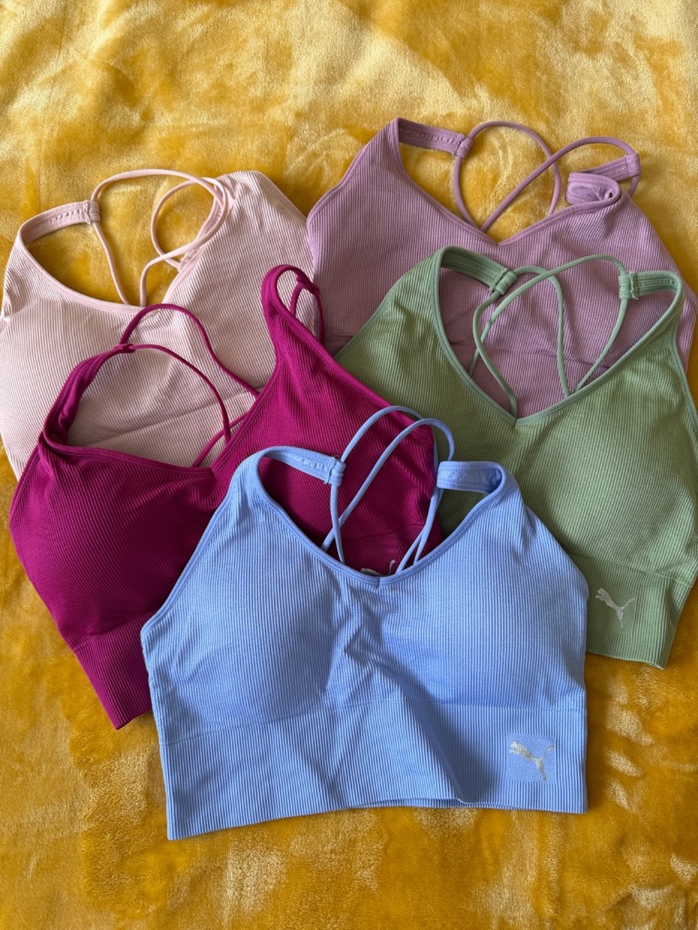 5 PUMA Women's Ribbed V-Neck Bralette - Pastel Mix